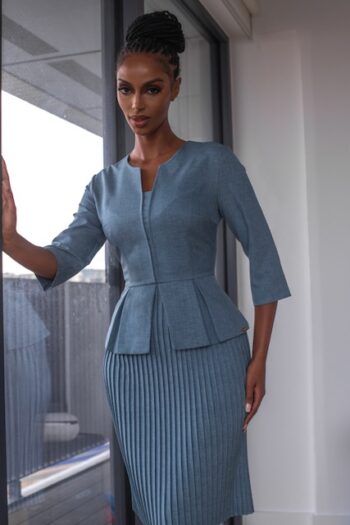 blue peplum pleated dress