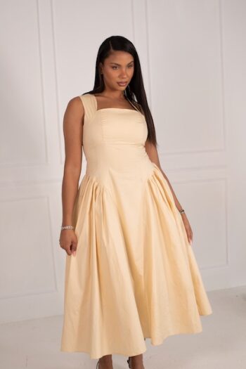 Yandy Cream midi Dress with pockets