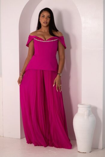Pink pleated jumpsuit